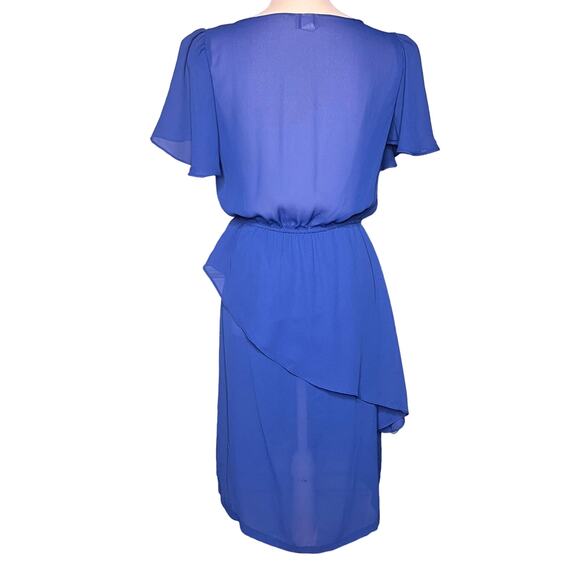 Vintage 70s Sheena Size XS Blue Sheer Chiffon Dress Ruffle Peplum Disco Career - Picture 10 of 12